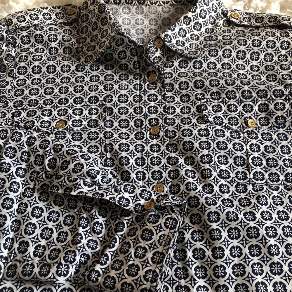 Tory Burch • Blue & White Roll-Sleeve Tunic